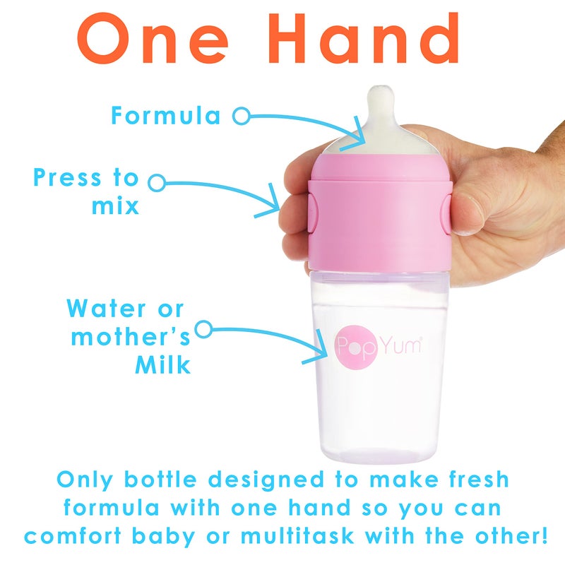 PopYum 9 oz Pink Anti-Colic Formula Making/Mixing/Dispenser Baby Bottles, 3-Pack with #2 Medium Flow Nipples, 260 ml, BPA-Free, Natural Latch - Image 2